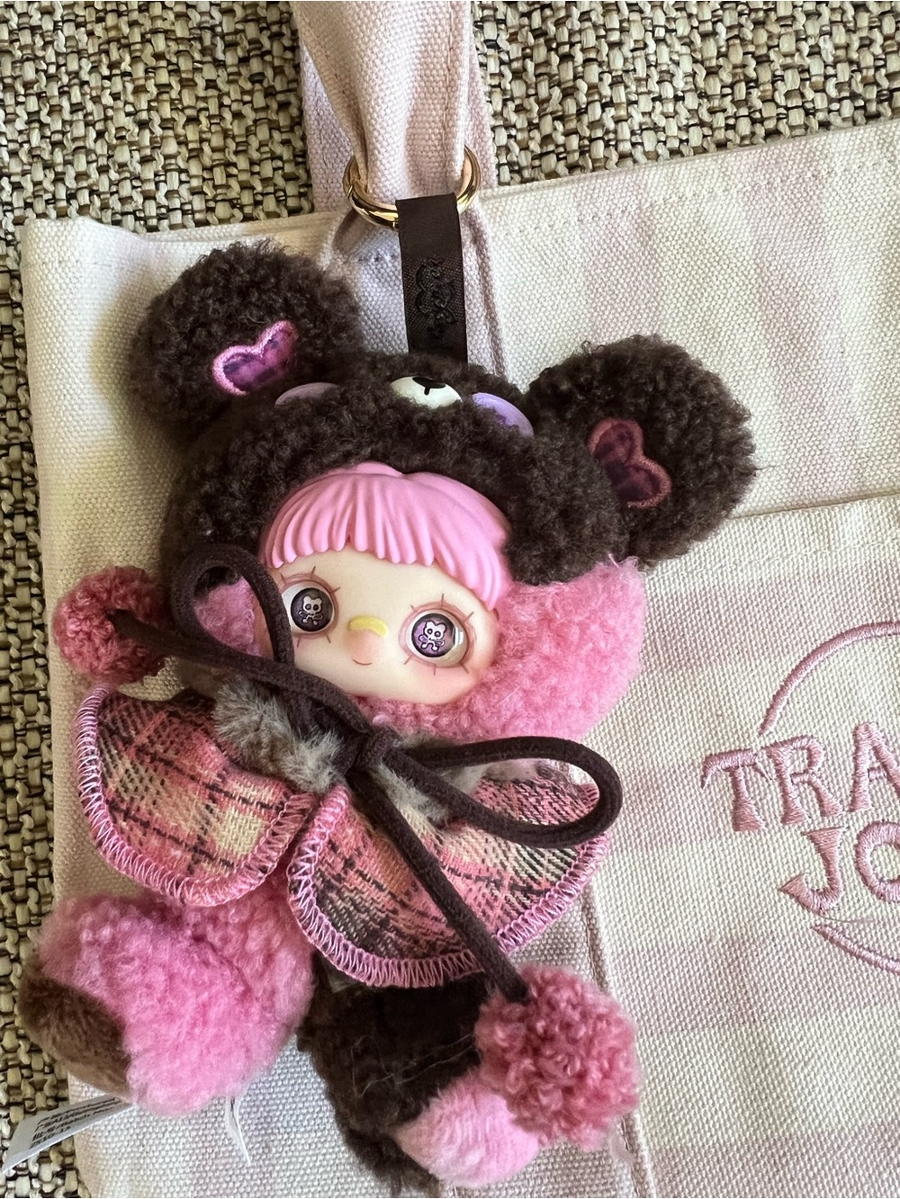 Trader Joe's Striped Mini Canvas Tote Bag - with Maymei bear - Picture 3 of 5